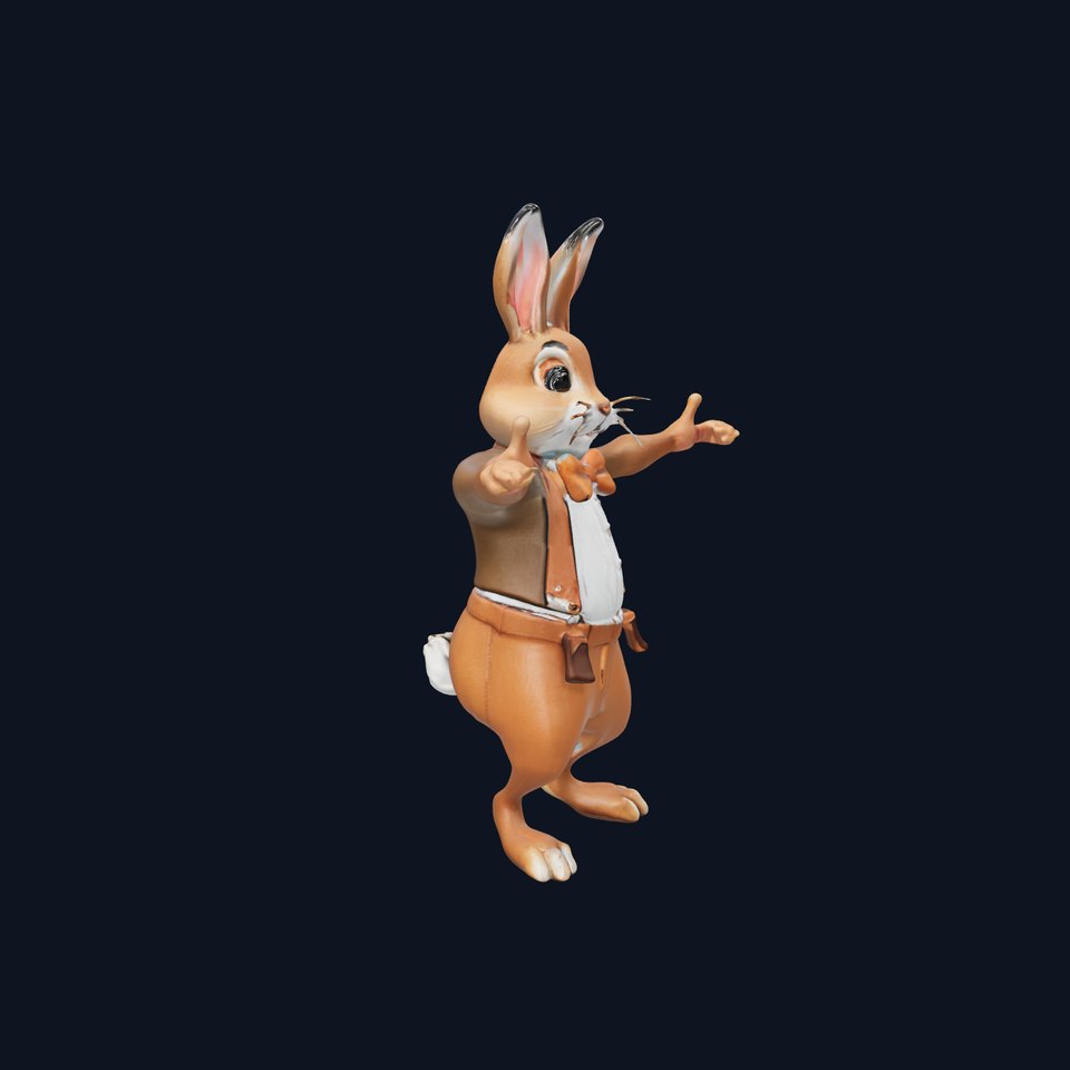 Charming Rabbit Character Rigged and Animated with Outfit and Accessories